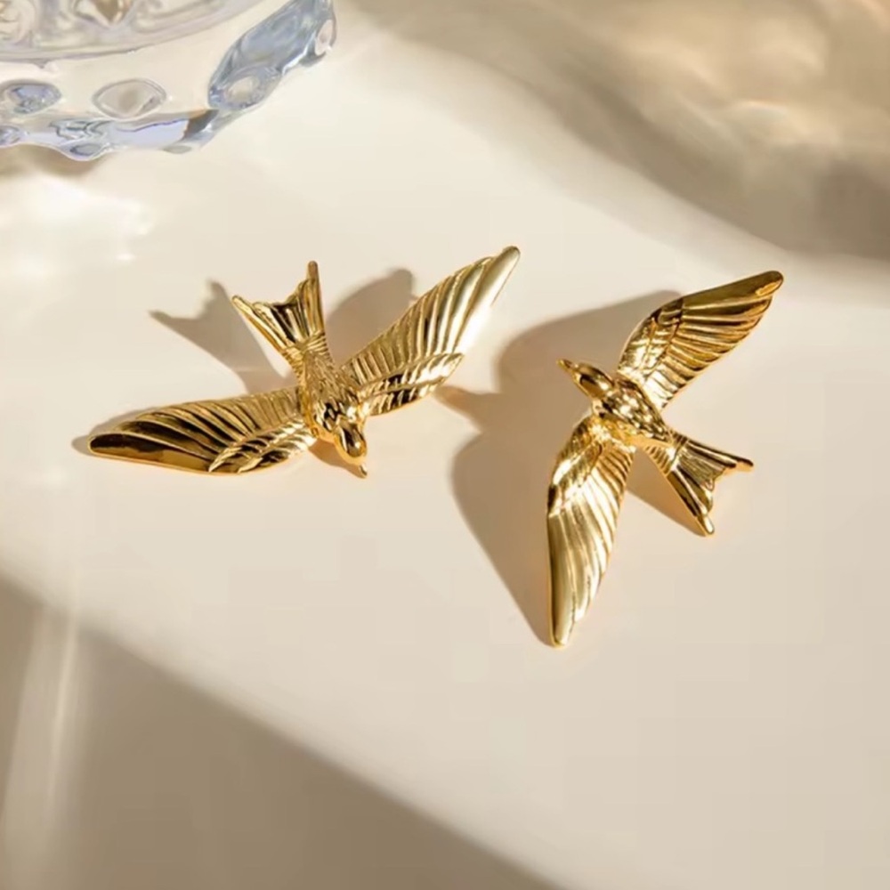 Anthropologie Gold Bird Earrings